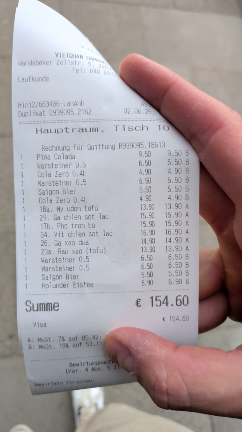 Eingescannter Kassenzettel von Viet Quan Hamburg